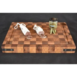 Billot à Poser En Bois Debout De Noyer Et Chêne Et équerres Inox 50 X 40 Cm -Le Brasero Magique Boutique billot a poser chabret en noyer et chene et equerres inox 50 x 40 x 5 cm 4