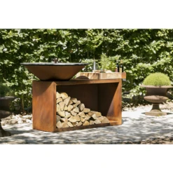 Braséro Plancha OFYR Island 100 Acier Corten Billot Teck