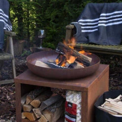 ESSCHERT DESIGN Braséro Storage Corten Esschert 80 Cm + 1/2 Grille De Cuisson -Le Brasero Magique Boutique brasero storage corten esschert 80 12 grille de cuisson 2