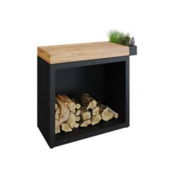 Rangement Bois OFYR Black Et Plan De Travail Teck 45 X 90 X 88 Cm
