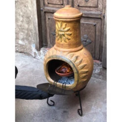 Cheminée Mexicaine Extérieure Grand Modèle 106 Cm Soleil Jaune -Le Brasero Magique Boutique cheminee mexicaine gm 106cm soleil jaune sur base 2