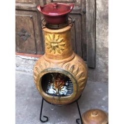 Cheminée Mexicaine Extérieure Grand Modèle 106 Cm Soleil Jaune -Le Brasero Magique Boutique cheminee mexicaine gm 106cm soleil jaune sur base 3