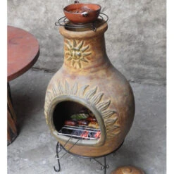 Cheminée Mexicaine Extérieure Jumbo 113 Cm Soleil Jaune -Le Brasero Magique Boutique cheminee mexicaine jumbo soleil jaune 113cm sur base 3