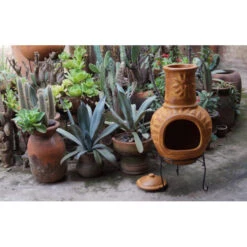 Cheminée Mexicaine Extérieure Jumbo 113 Cm Soleil Jaune -Le Brasero Magique Boutique cheminee mexicaine jumbo soleil jaune 113cm sur base 4