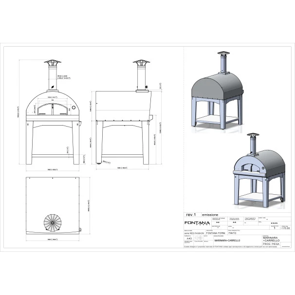 Four à Pizza à Bois Fontana Marinara Rouge Sur Chariot 4 Four à Pizza à Bois Fontana Marinara Rouge Sur Chariot – Image 2