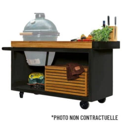 Table OFYR Pro Pour Big Green Egg Black Bois Teck -Le Brasero Magique Boutique kamado ofyr table black pro bois de teck bge 2
