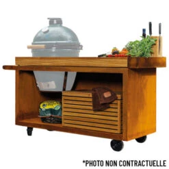 Table OFYR Pro Pour Big Green Egg Corten Bois Teck -Le Brasero Magique Boutique kamado ofyr table pro bois de teck bge 2