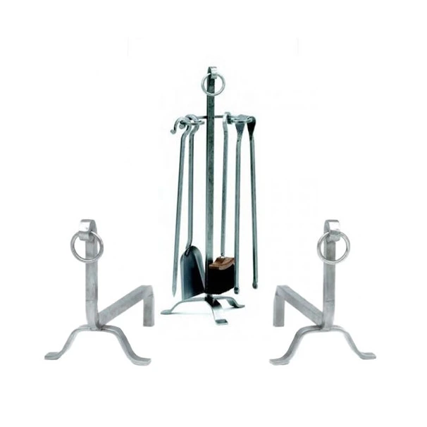 Ensemble Serviteur Et Chenets Tête Anneau Fer Forgé 3 Ensemble Serviteur Et Chenets Tête Anneau Fer Forgé