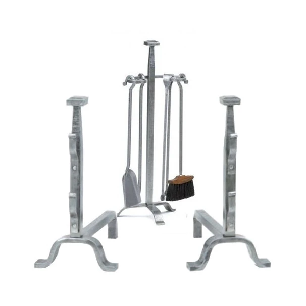 Ensemble Serviteur Et Chenets Tête Carrée Fer Forgé 3 Ensemble Serviteur Et Chenets Tête Carrée Fer Forgé