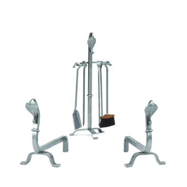 Ensemble Serviteur Et Chenets Tête Col De Cygne Fer Forgé 3 Ensemble Serviteur Et Chenets Tête Col De Cygne Fer Forgé