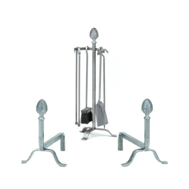 Ensemble Serviteur Et Chenets Tête Pomme De Pin Fer Forgé 3 Ensemble Serviteur Et Chenets Tête Pomme De Pin Fer Forgé