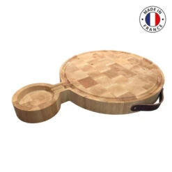 Planche à Découper Ronde Avec Rigole En Bois Debout De Charme 57 X 40 Cm