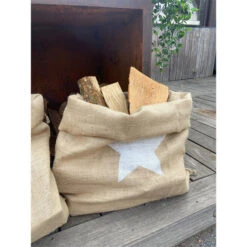 Sac à Bûches En Jute Motif étoile Blanche -Le Brasero Magique Boutique sac a buches esprit en jute etoile blanche 75x100 3