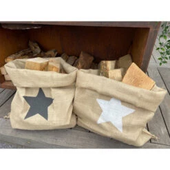 Sac à Bûches En Jute Motif étoile Blanche -Le Brasero Magique Boutique sac a buches esprit en jute etoile blanche 75x100 4